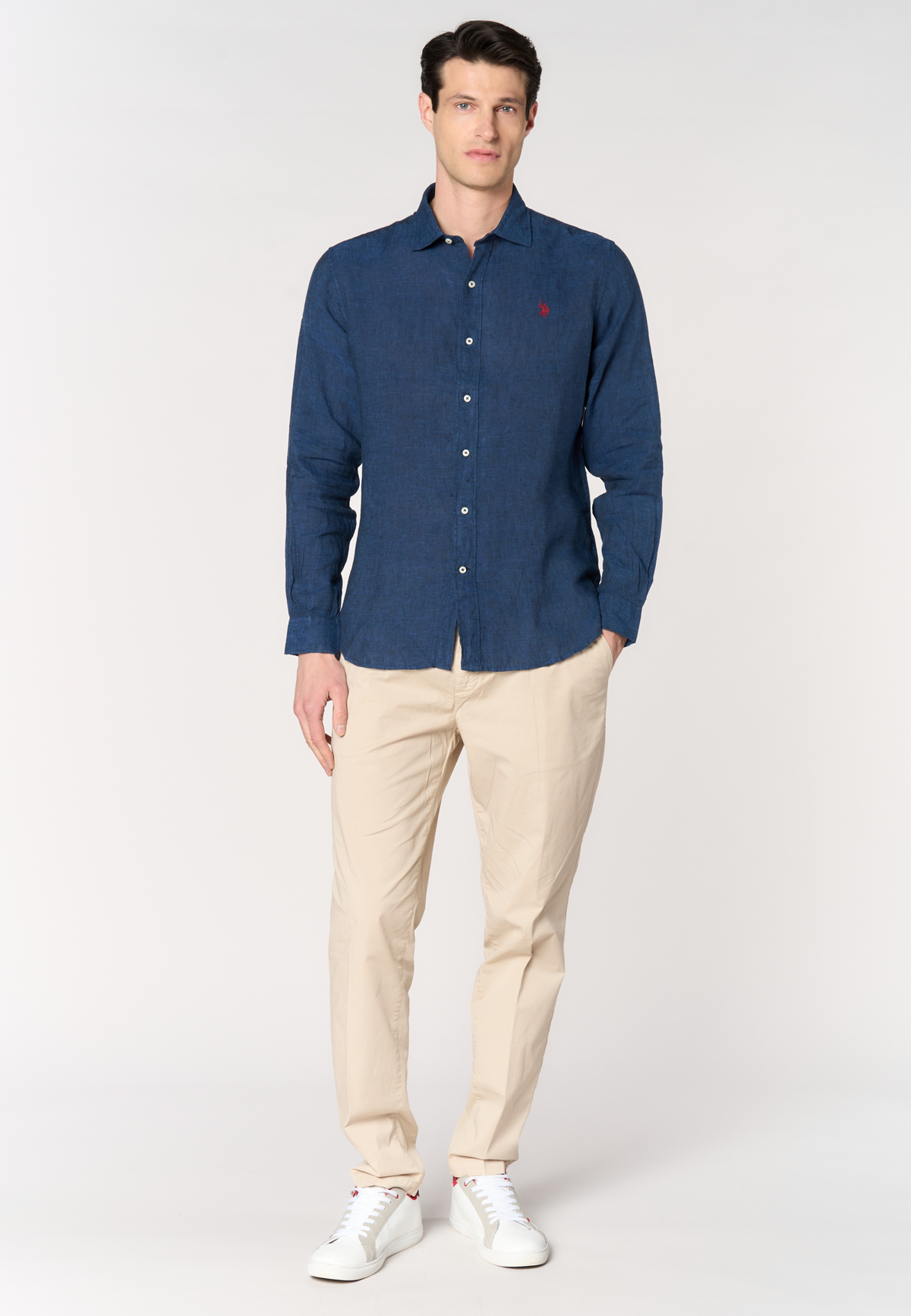 Camicia da uomo slim fit in lino con colletto francese