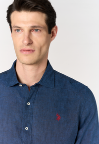 Camicia da uomo slim fit in lino con colletto francese