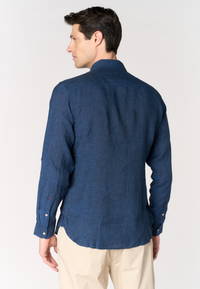 Camicia da uomo slim fit in lino con colletto francese
