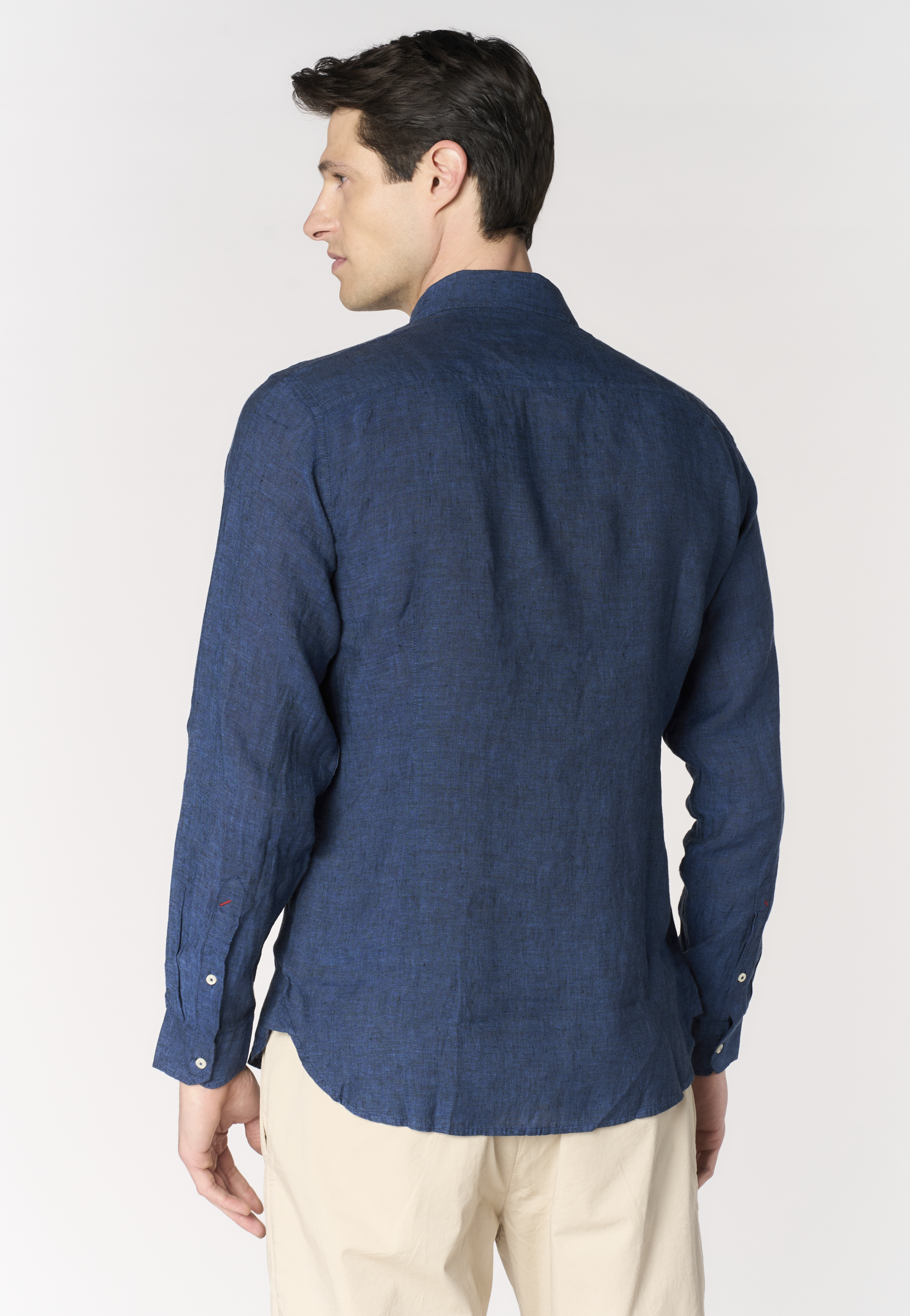 Camicia da uomo slim fit in lino con colletto francese