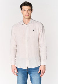 Camicia da uomo slim fit in lino con colletto francese