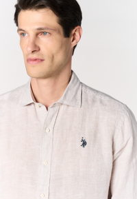 Camicia da uomo slim fit in lino con colletto francese
