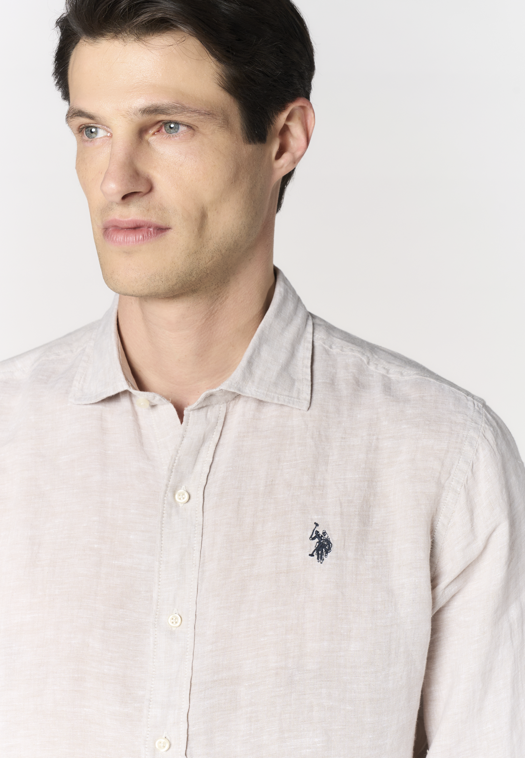 Camicia da uomo slim fit in lino con colletto francese