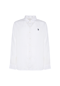 Camicia in lino chambray da uomo con colletto button down