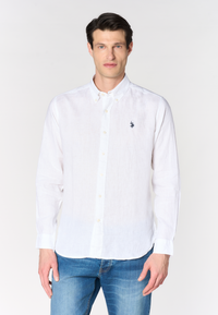 Camicia in lino chambray da uomo con colletto button down