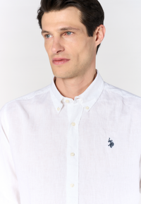 Camicia in lino chambray da uomo con colletto button down