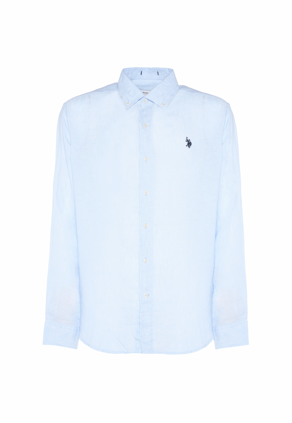 Camicia in lino chambray da uomo con colletto button down