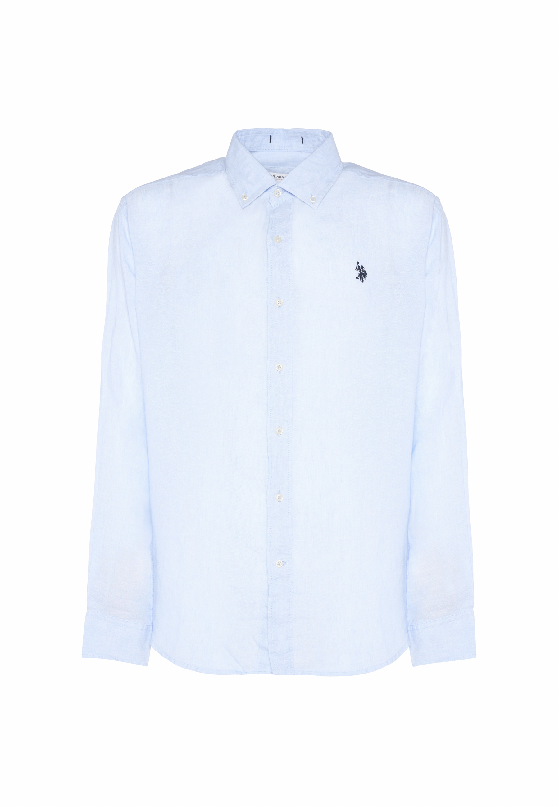 Camicia in lino chambray da uomo con colletto button down