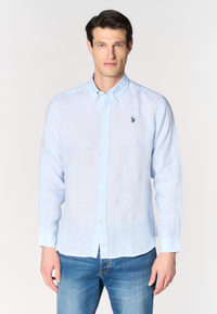 Camicia in lino chambray da uomo con colletto button down