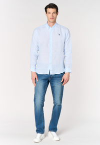 Camicia in lino chambray da uomo con colletto button down