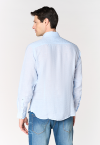 Camicia in lino chambray da uomo con colletto button down