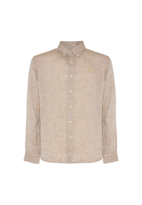 Camicia in lino chambray da uomo con colletto button down
