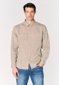 Camicia in lino chambray da uomo con colletto button down