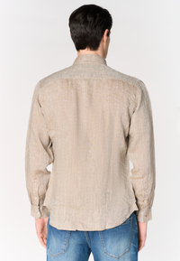 Camicia in lino chambray da uomo con colletto button down