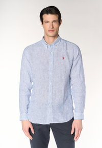 Camicia da uomo slim fit in lino a righe con colletto button-down