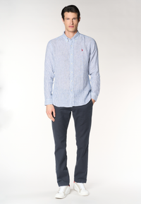 Camicia da uomo slim fit in lino a righe con colletto button-down