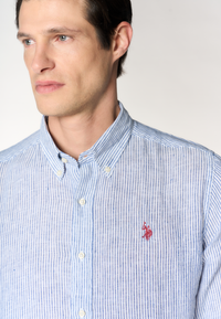 Camicia da uomo slim fit in lino a righe con colletto button-down