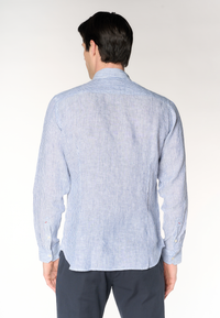 Camicia da uomo slim fit in lino a righe con colletto button-down