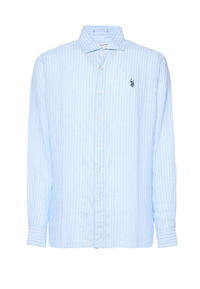 Camicia in lino a righe con colletto alla francese