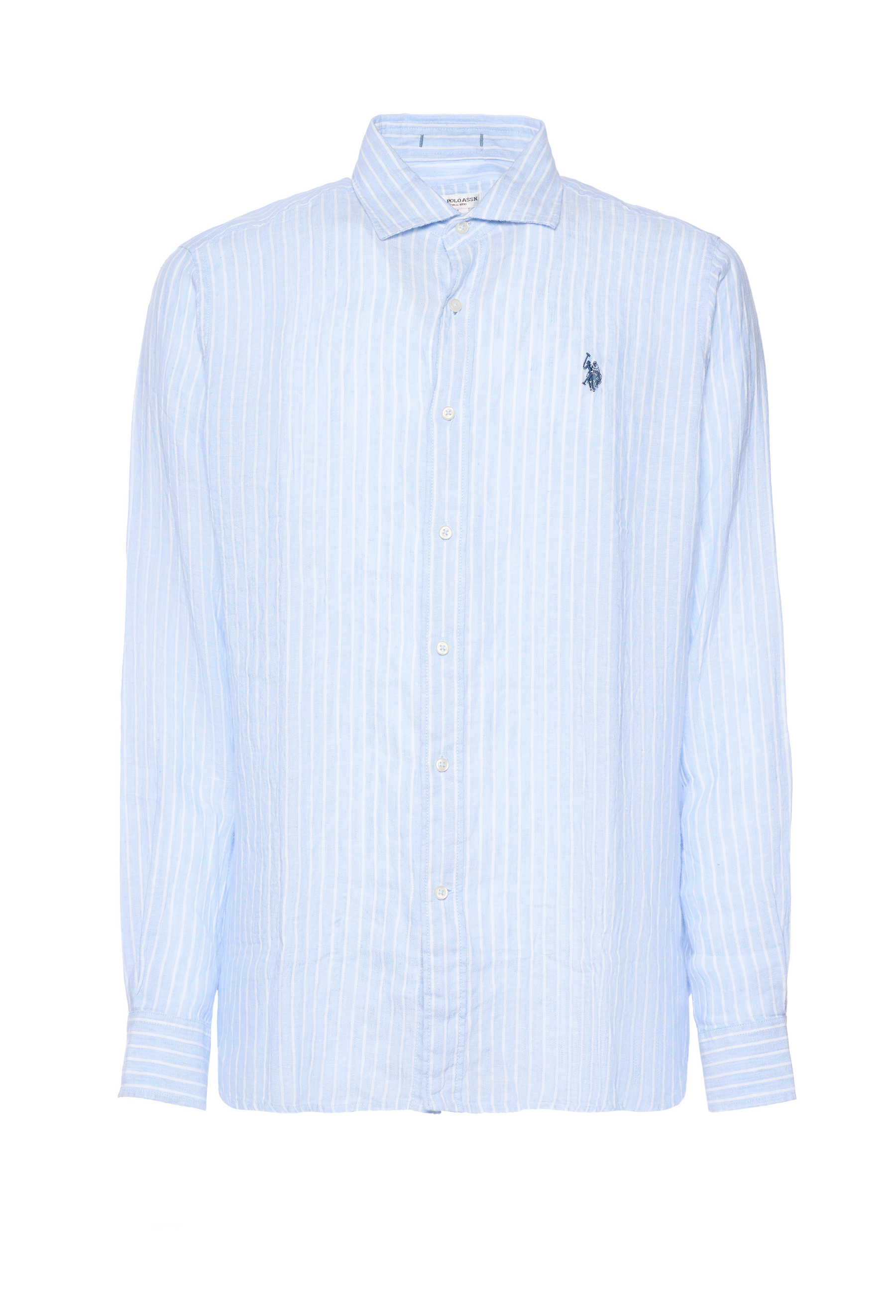 Camicia in lino a righe con colletto alla francese
