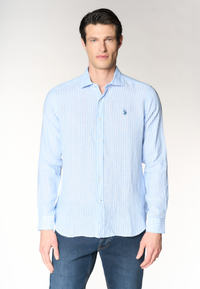 Camicia in lino a righe con colletto alla francese