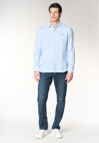 Camicia in lino a righe con colletto alla francese