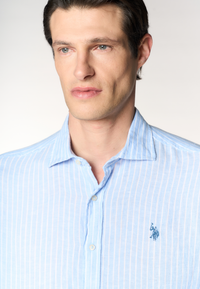 Camicia in lino a righe con colletto alla francese