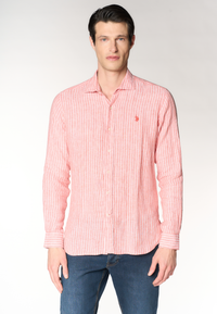 Camicia in lino a righe con colletto alla francese
