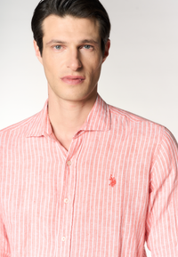 Camicia in lino a righe con colletto alla francese