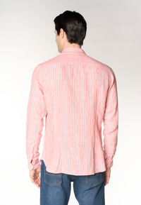 Camicia in lino a righe con colletto alla francese