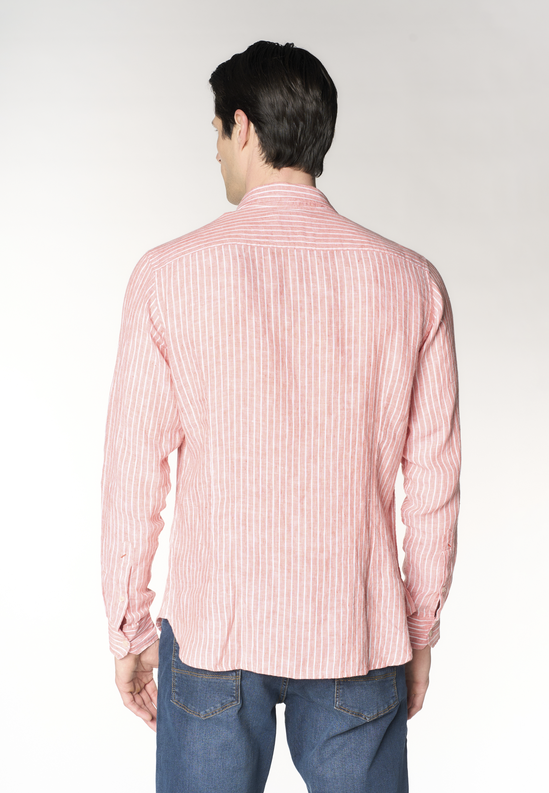 Camicia in lino a righe con colletto alla francese