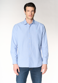 Camicia regular fit in misto cotone e lino con colletto francese