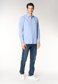 Camicia regular fit in misto cotone e lino con colletto francese