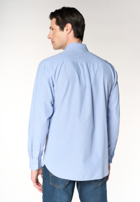Camicia regular fit in misto cotone e lino con colletto francese