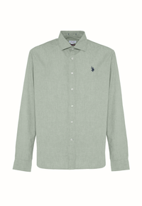 Camicia regular fit in misto cotone e lino con colletto francese