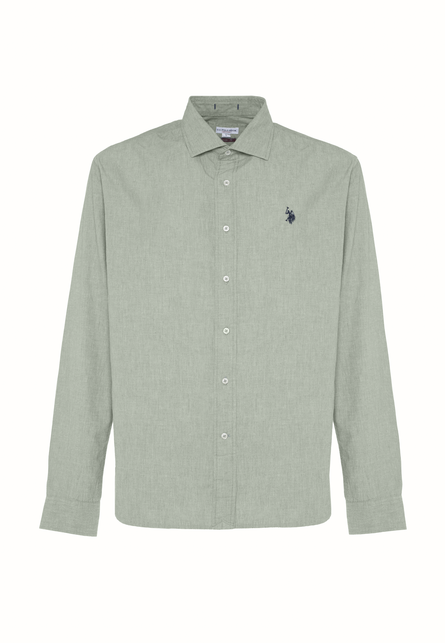 Camicia regular fit in misto cotone e lino con colletto francese