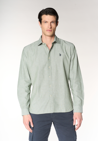 Camicia regular fit in misto cotone e lino con colletto francese