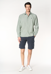 Camicia regular fit in misto cotone e lino con colletto francese