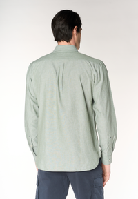 Camicia regular fit in misto cotone e lino con colletto francese