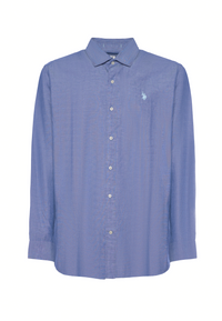 Camicia regular fit in misto cotone e lino con colletto francese