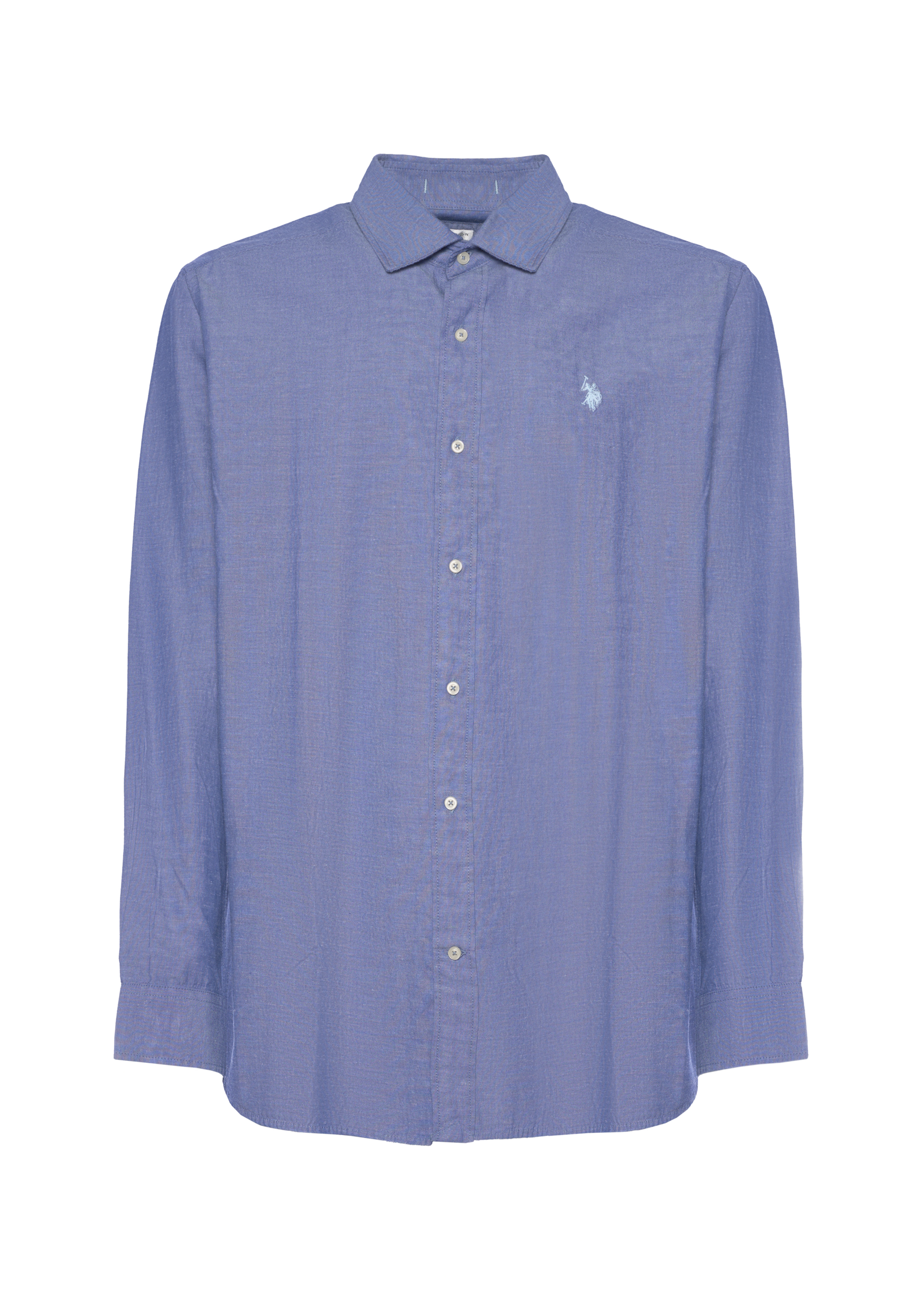 Camicia regular fit in misto cotone e lino con colletto francese