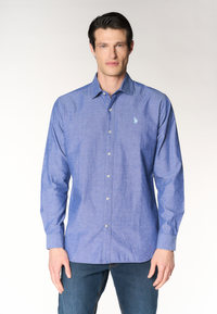 Camicia regular fit in misto cotone e lino con colletto francese