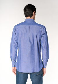 Camicia regular fit in misto cotone e lino con colletto francese
