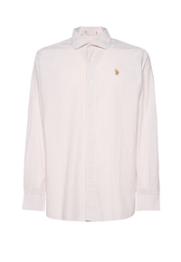 Camicia regular fit in misto cotone e lino con colletto francese