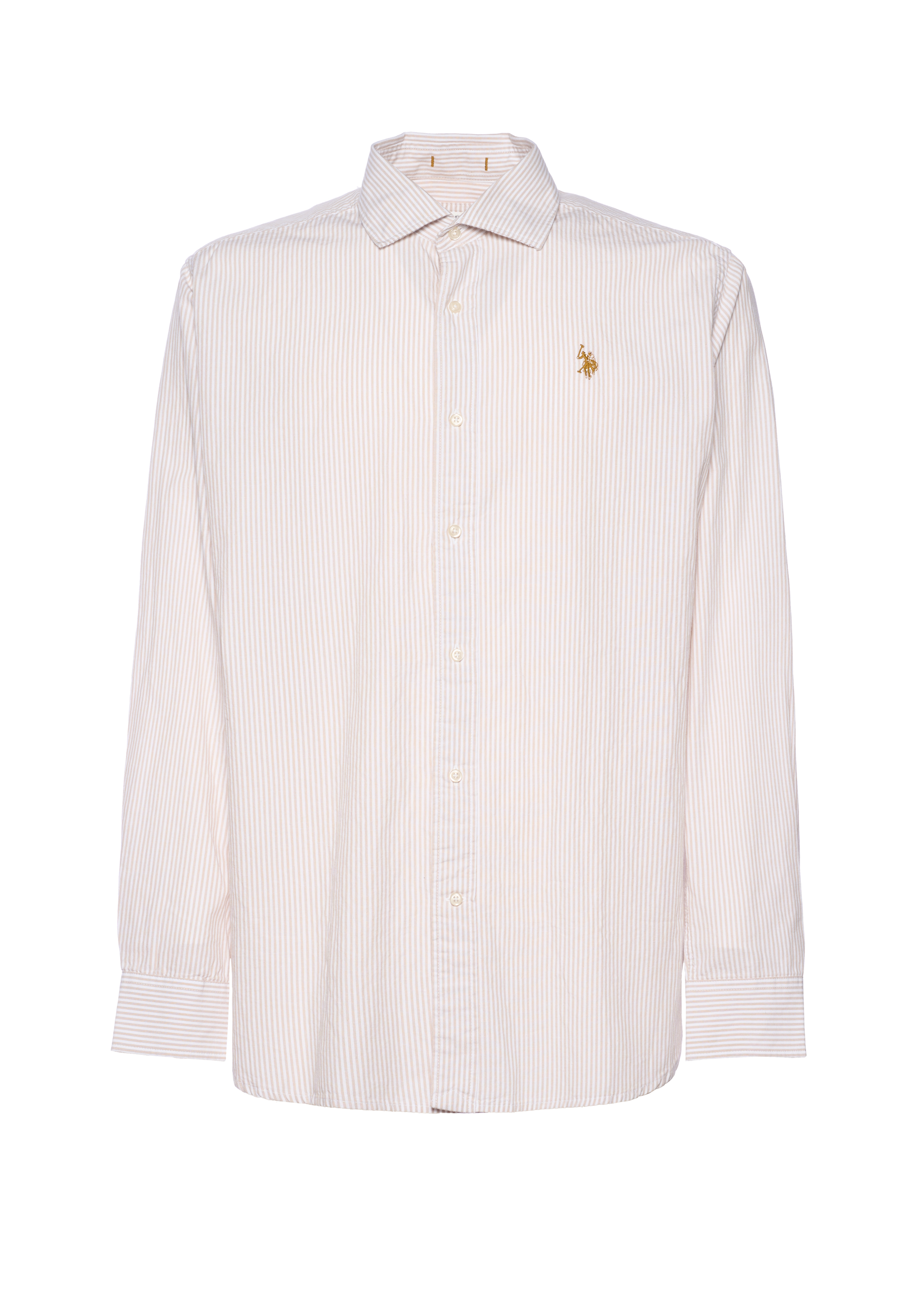 Camicia regular fit in misto cotone e lino con colletto francese