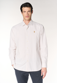 Camicia regular fit in misto cotone e lino con colletto francese