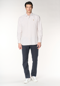 Camicia regular fit in misto cotone e lino con colletto francese