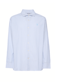 Camicia regular fit in misto cotone e lino con colletto francese