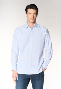Camicia regular fit in misto cotone e lino con colletto francese