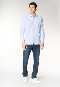 Camicia regular fit in misto cotone e lino con colletto francese